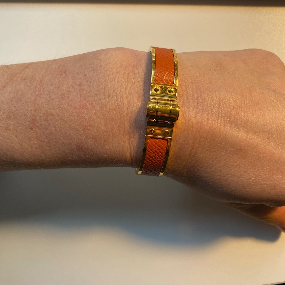 Authentic Herms Orange Hinged Bangle Bracelet - image 5